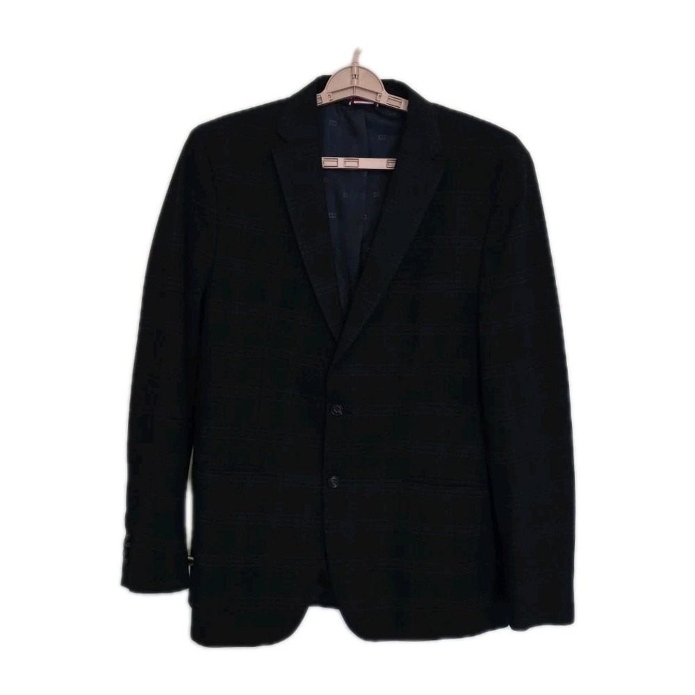 Tommy Hilfiger Men's Sport Coat Blazer Jacket Navy Blue Plaid 42L STRETCH